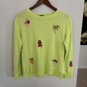 Jane + Delancey Neon Lime Embroidered Graphic Christmas Sweatshirt Women's XS
